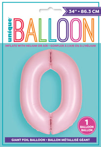 34" Foil Matte Pink Number 0 Balloon