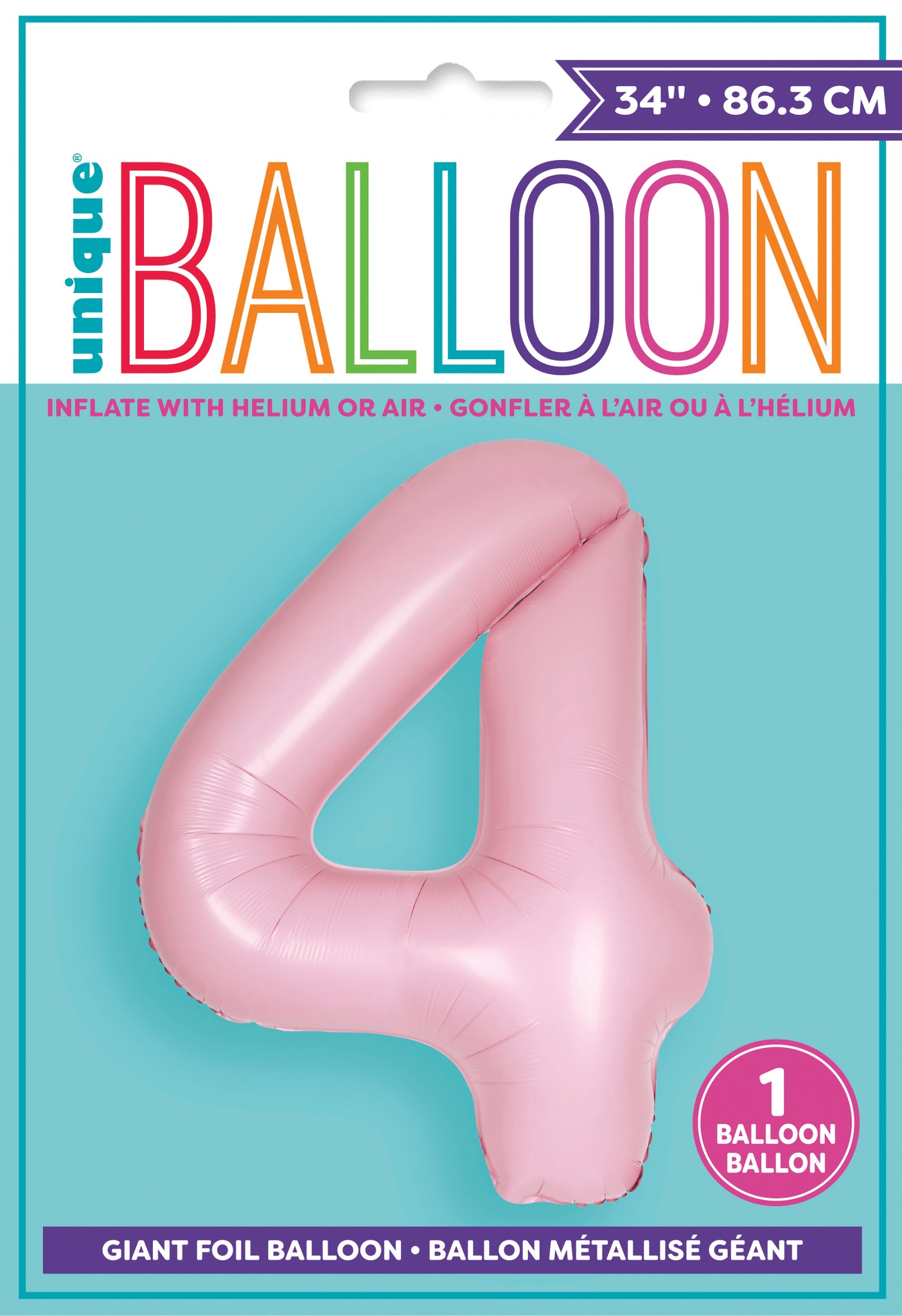34" Foil Matte Pink Number 4 Balloon