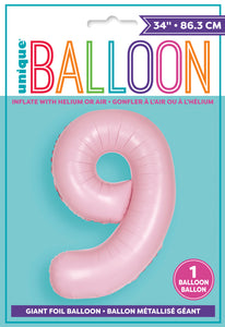 34" Foil Pastel Pink Number 9 Balloon