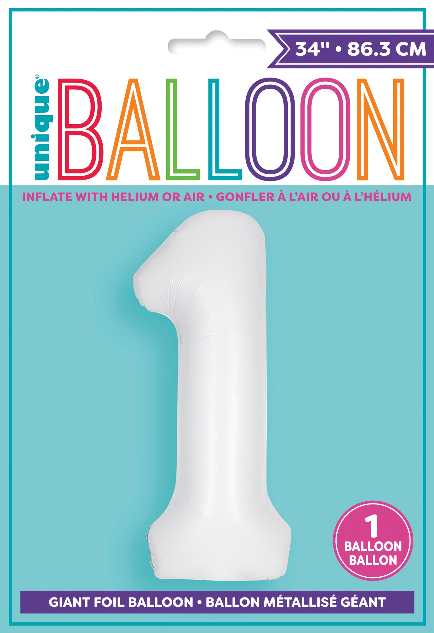 34" Foil Matte White Number 1 Balloon