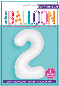 34" Foil Matte White Number 2 Balloon