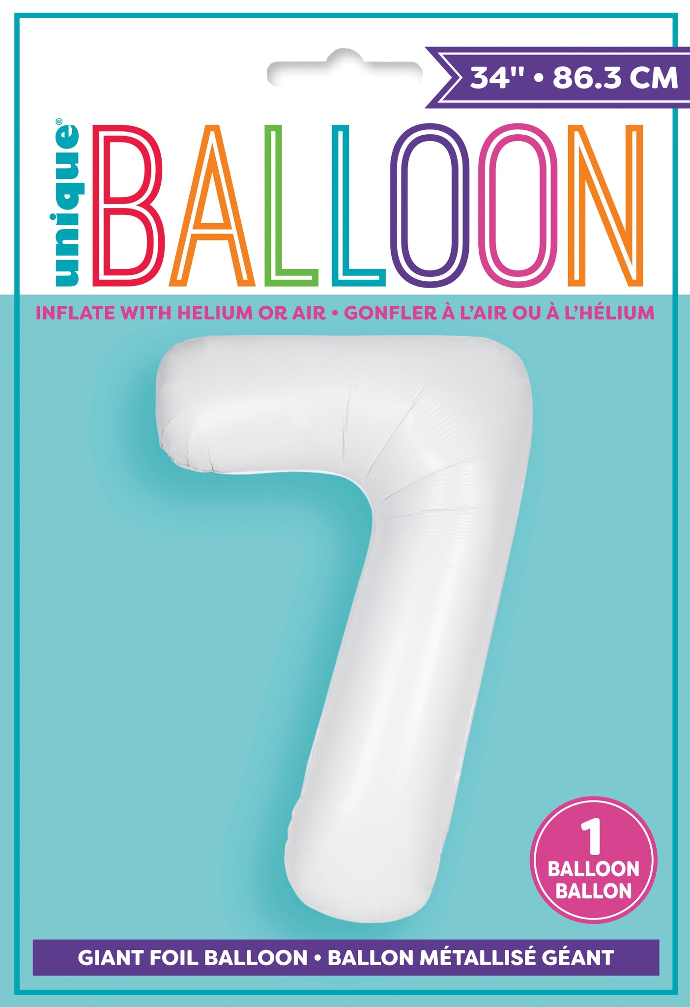 34" Foil Matte White Number 7 Balloon