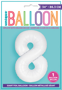 34" Foil Matte White Number 8 Balloon