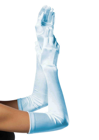 Extra Long Opera Length Satin Gloves LT Blue