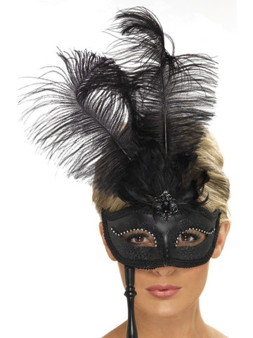 Mask Baroque Fantasy BLK w/ Feathers