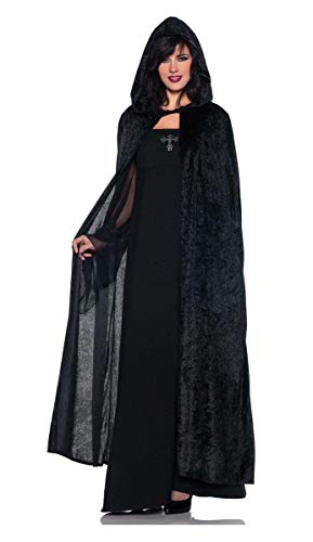 Cloak Hooded Black Velvet 55IN