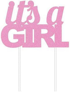 It's A Girl Pink Glitter Cake Topper