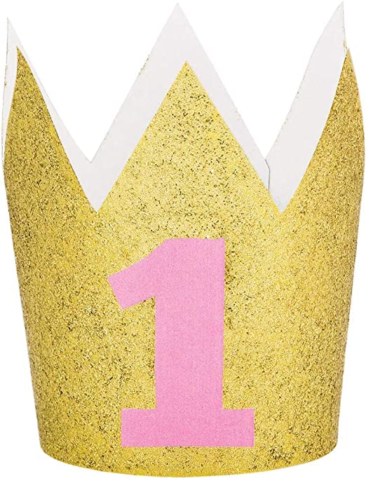 Crown Paper Ist Bday Gold Glitter Girl