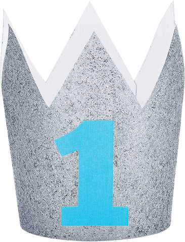 1st Birthday Silver Glitter Blue Paper Crown