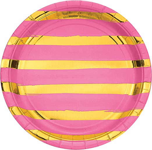 9" Pink w/ Gold Stripes Plates