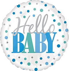 18" Hello Baby Dots Blue Mylar Balloon