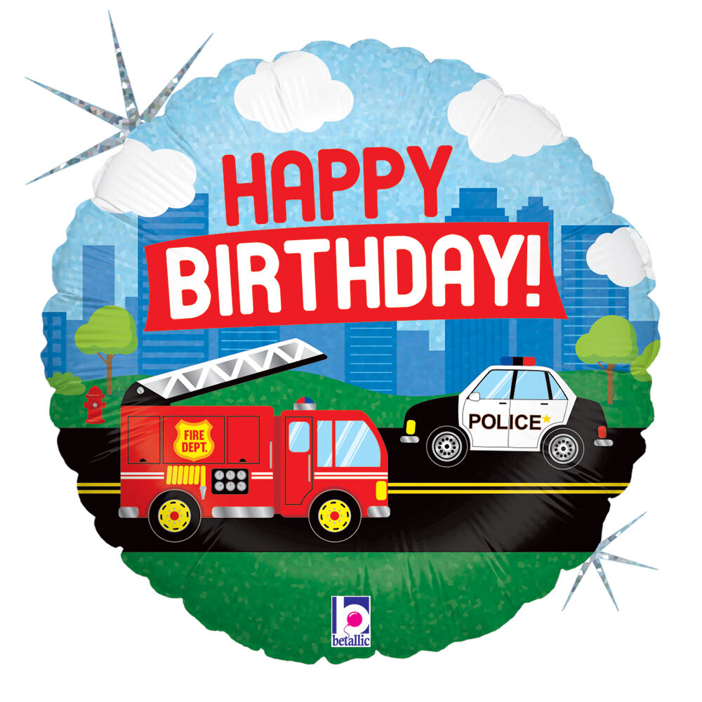 Balloon Mylar Police/Firetruck HBDAY