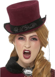 Hat Top Hat Burgundy Velvet w/Black Rose