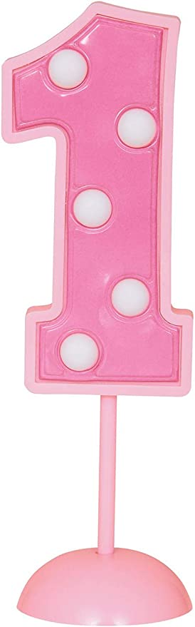 Flashing Number 1 Party Cake Decoration 4.5" Pink