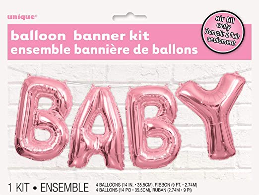Pink Baby Banner Air Filled Mylar Balloon