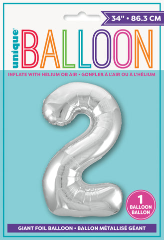 34" Foil Silver Number 2 Balloon