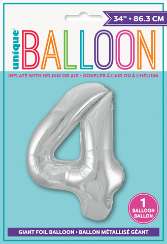 34" Foil Silver Number 4 Balloon