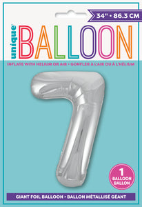 34" Foil Silver Number 7 Balloon