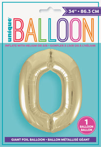 34" Foil Gold Number 0 Balloon