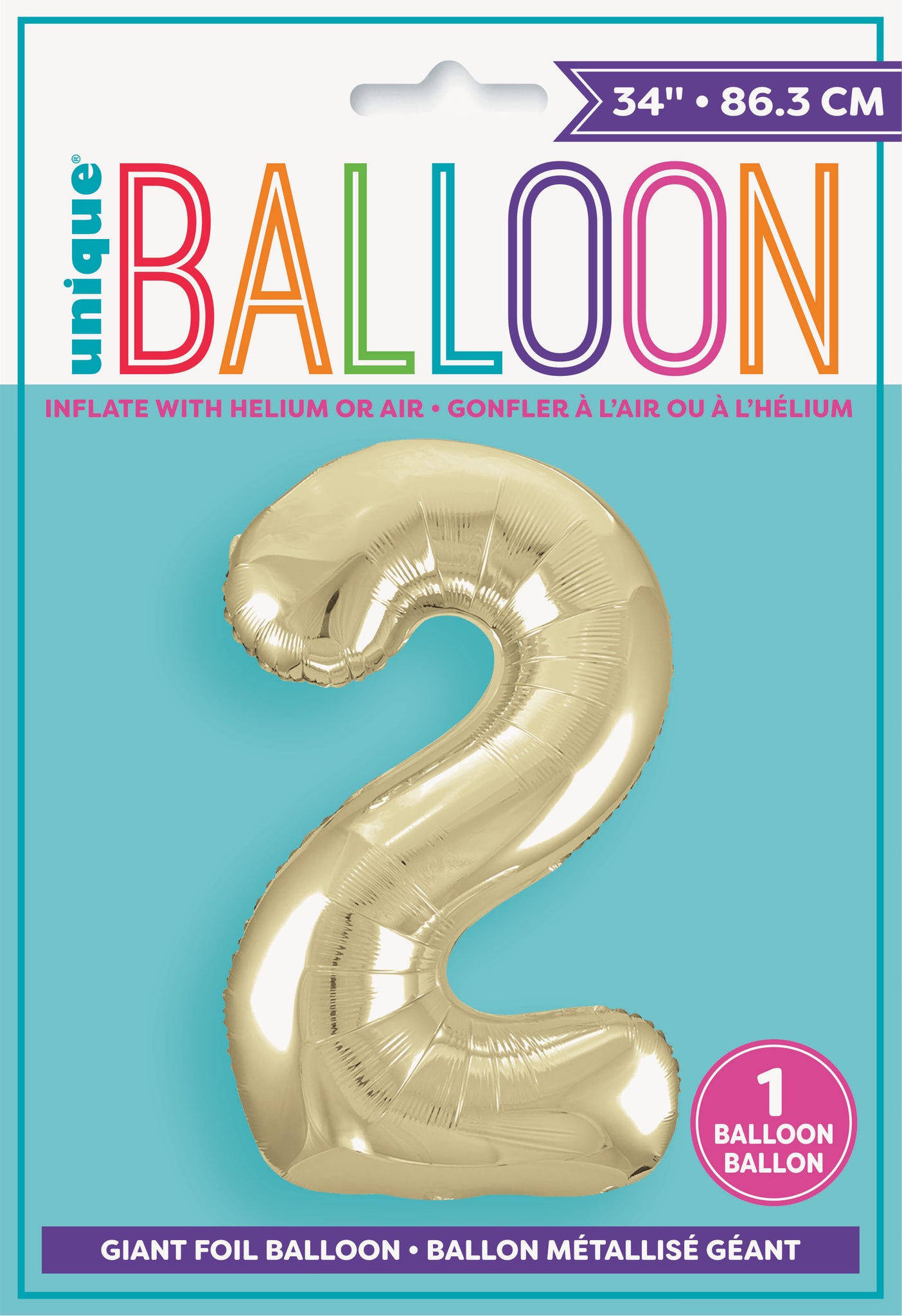 34" Foil Gold Number 2 Balloon