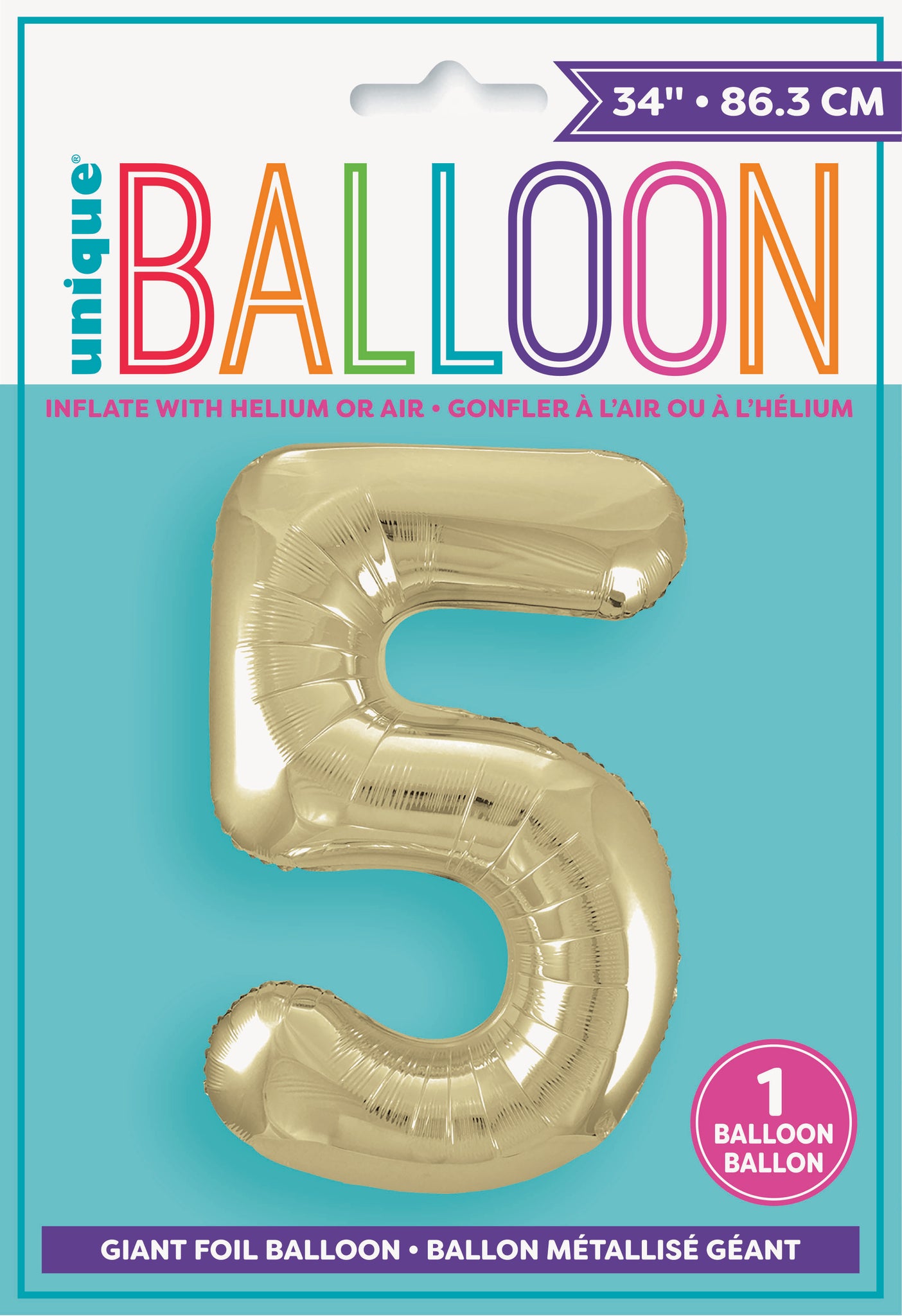 34" Foil Gold Number 5 Balloon