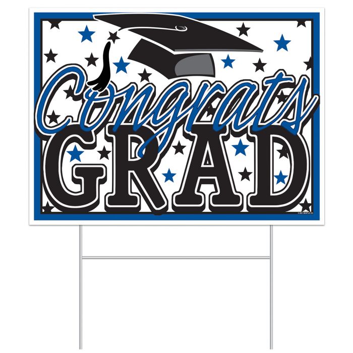 Plastic Congrats Grad Yard Sign Blue