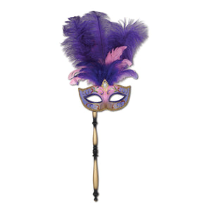 Mask Featered Purple/Pink/Gold w/Stick