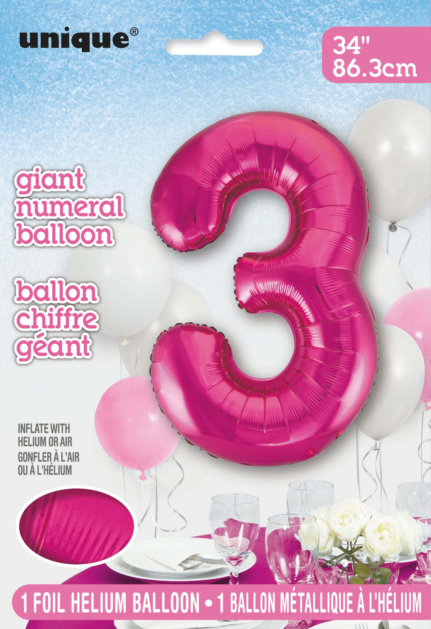 34" Foil Pink Number 3 Balloon