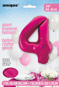 34" Foil Pink Number 4 Balloon