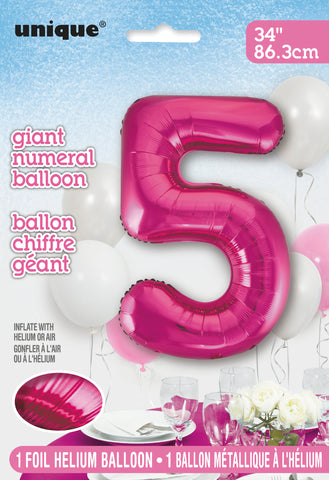 34" Foil Pink Number 5 Balloon
