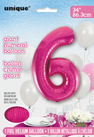 34" Foil Pink Number 6 Balloon