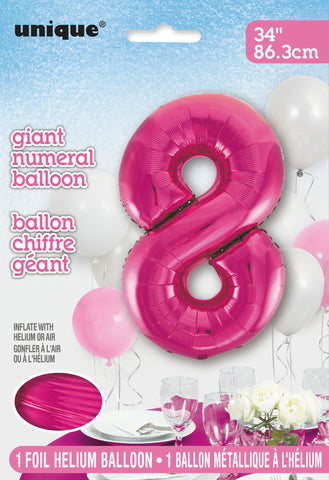 34" Foil Pink Number 8 Balloon