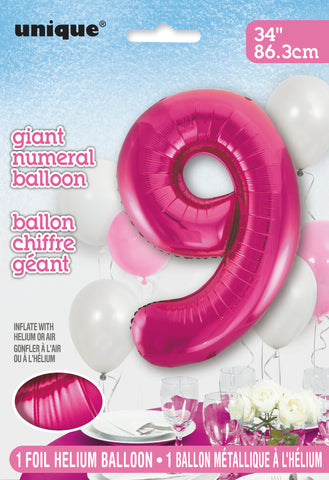 34" Foil Pink Number 9 Balloon