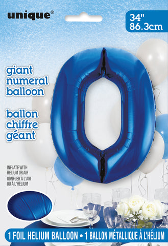 34" Foil Blue Number 0 Balloon