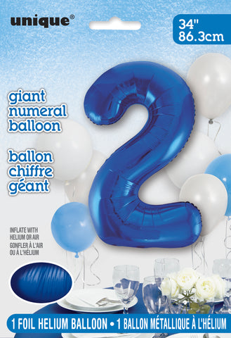 34" Foil Blue Number 2 Balloon
