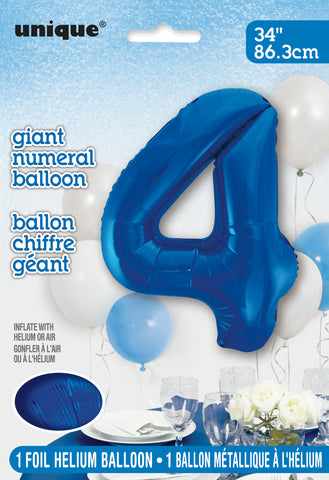 34" Foil Blue Number 4 Balloon
