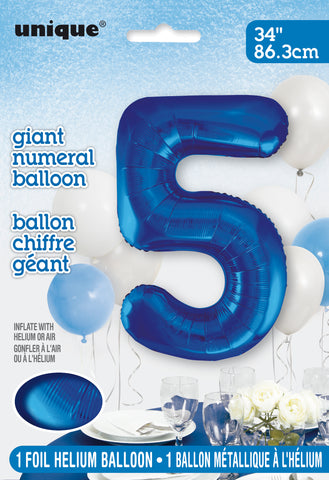 34" Foil Blue Number 5 Balloon