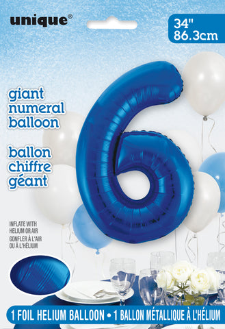 34" Foil Blue Number 6 Balloon