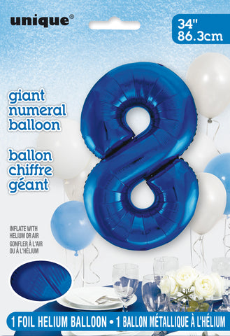 34" Foil Blue Number 8 Balloon