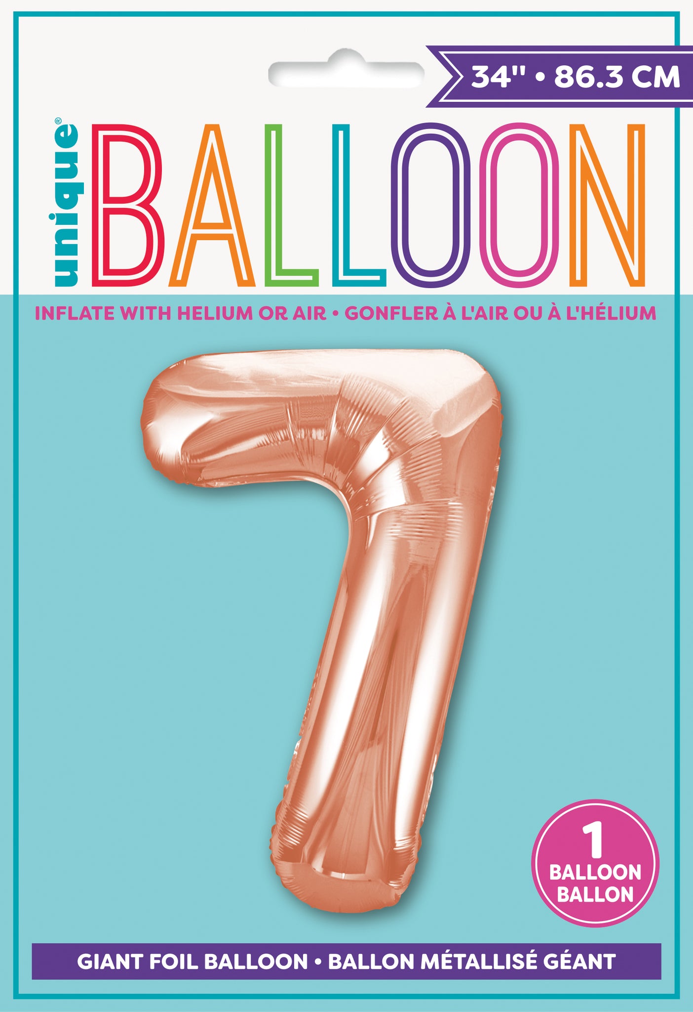 34" Foil Rose Gold Number 7 Balloon