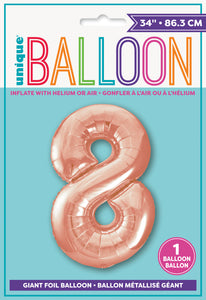 34" Foil Rose Gold Number 8 Balloon