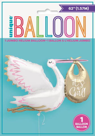 62" Stork It's A Girl Mylar Balloon
