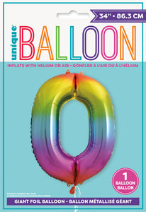 34" Foil Rainbow Number 0 Balloon