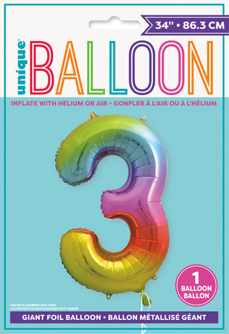 34" Foil Rainbow Number 3 Balloon