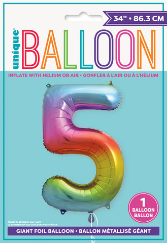 34" Foil Rainbow Number 5 Balloon