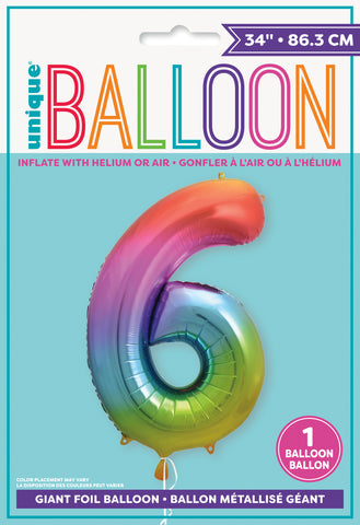 34" Foil Rainbow Number 6 Balloon