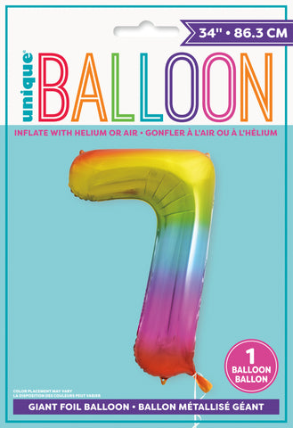 34" Foil Rainbow Number 7 Balloon