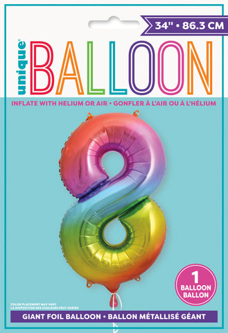 34" Foil Rainbow Number 8 Balloon