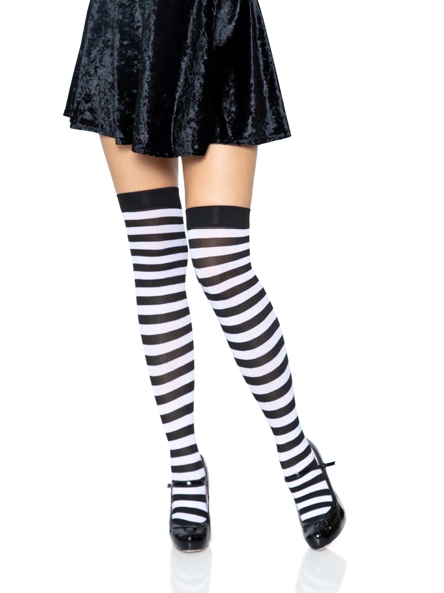 Black/White Nylon Striped Thigh Highs