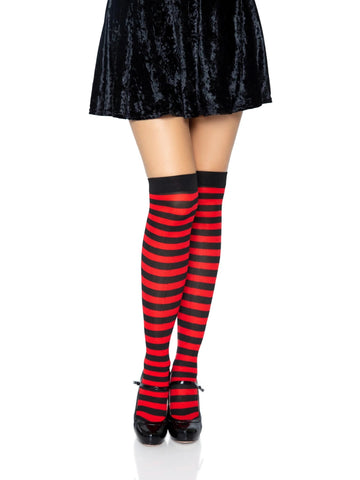 Red and Black Nylon Striped Stockings
